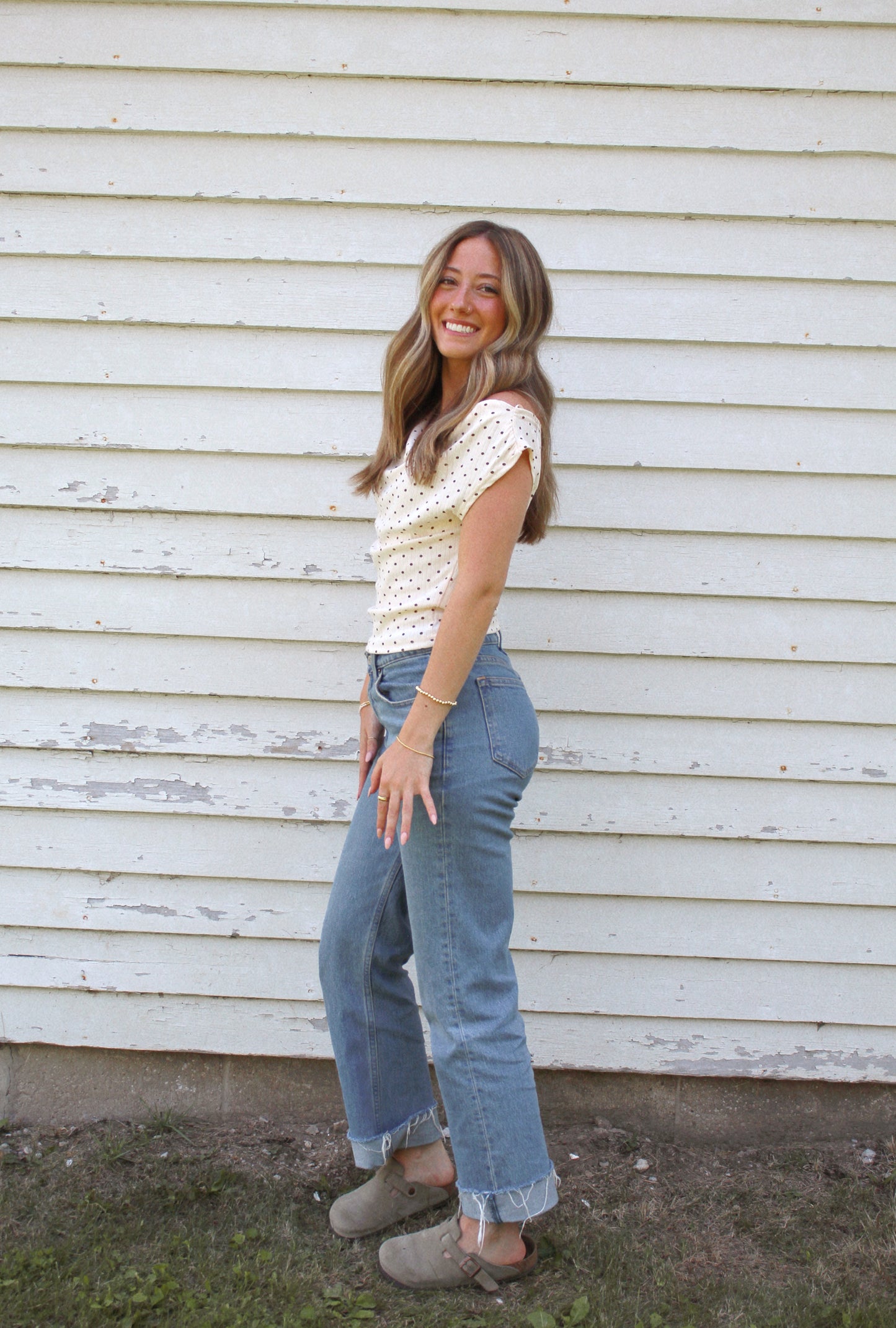 hayes polka-dot top (off shoulder)