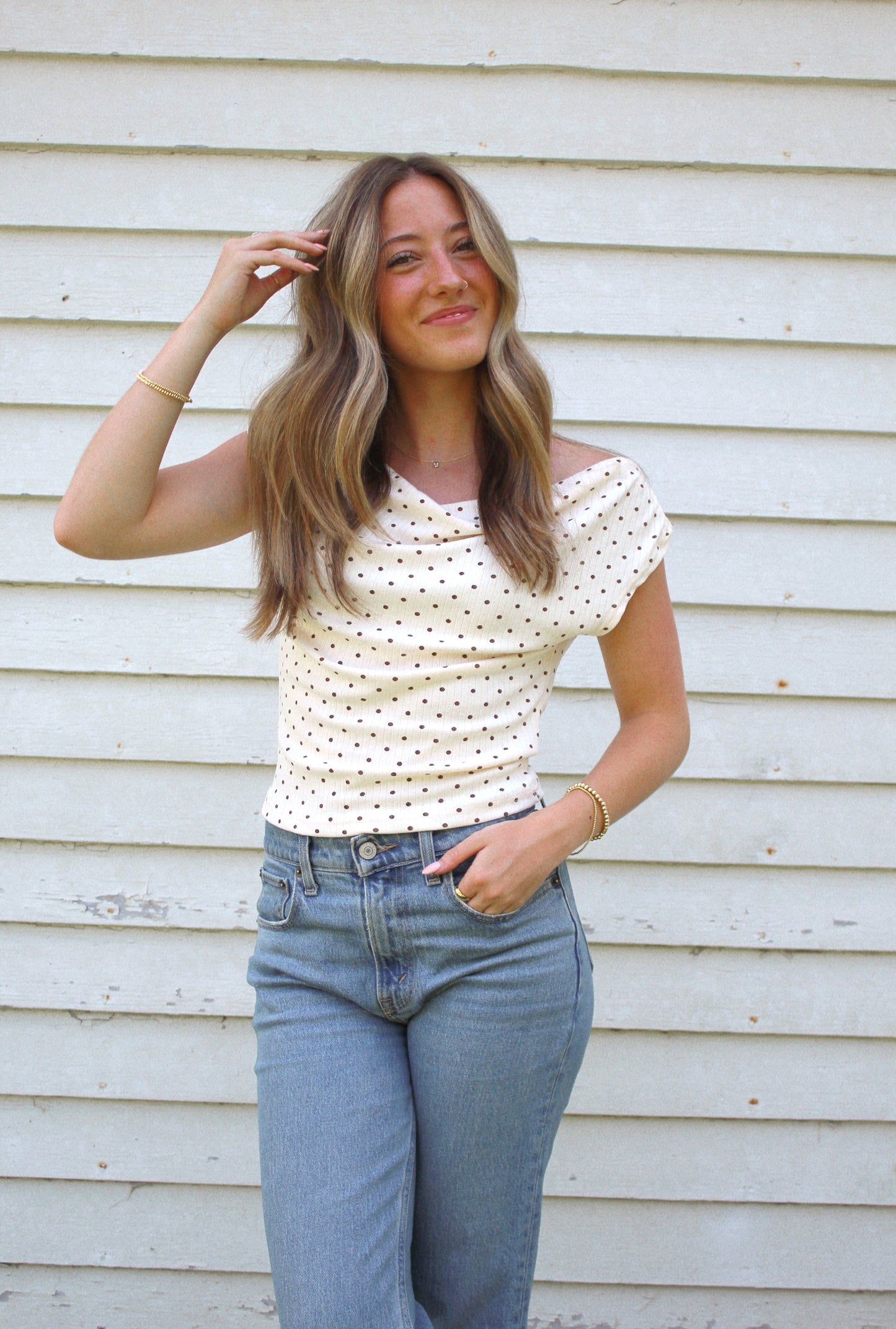 hayes polka-dot top (off shoulder)