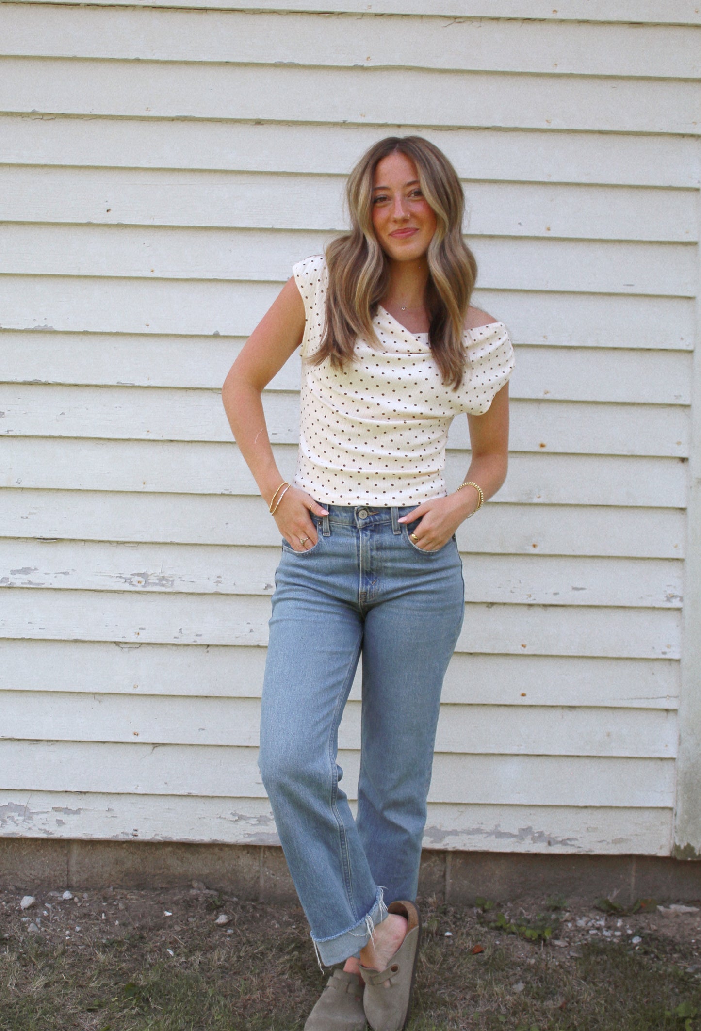 hayes polka-dot top (off shoulder)