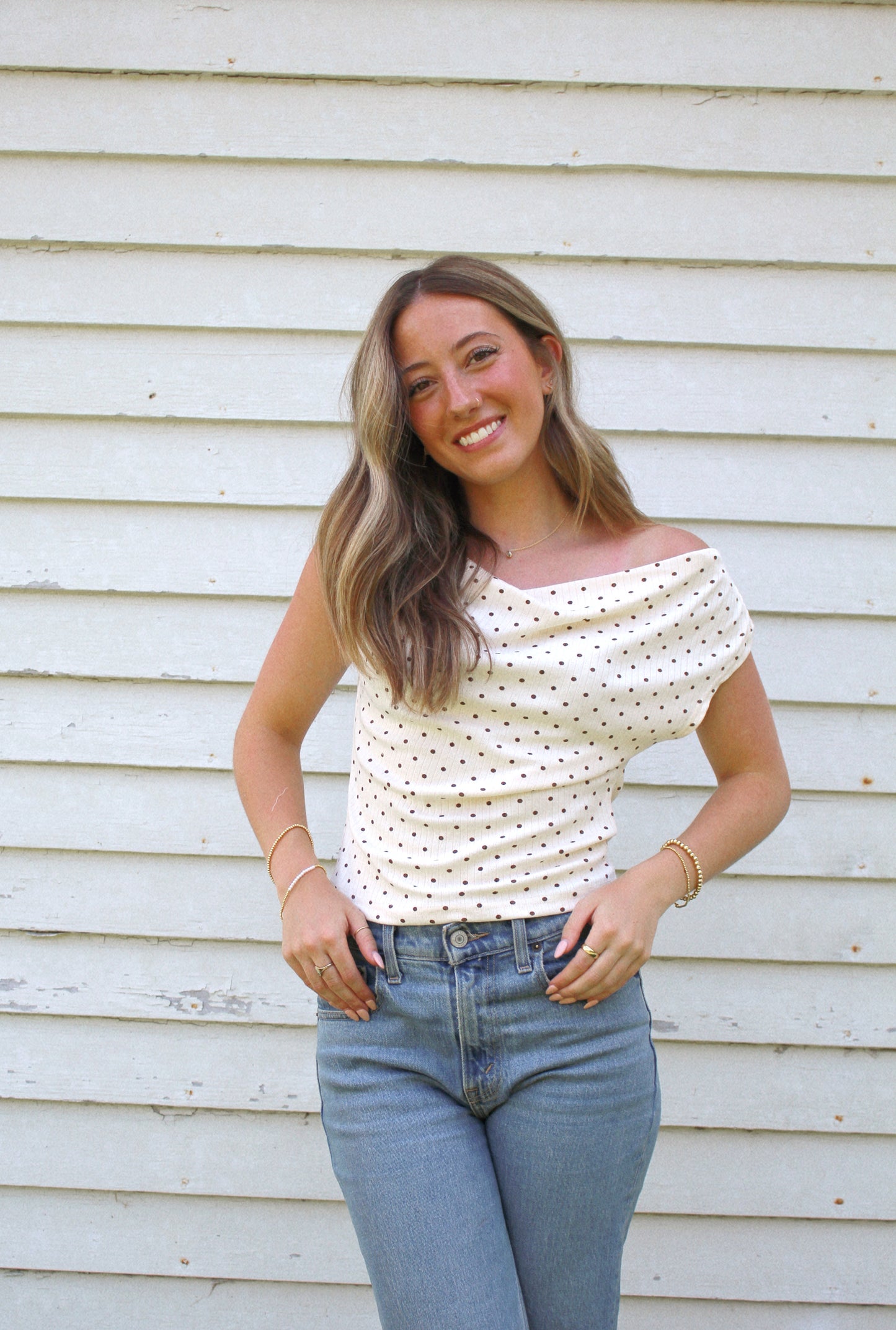 hayes polka-dot top (off shoulder)