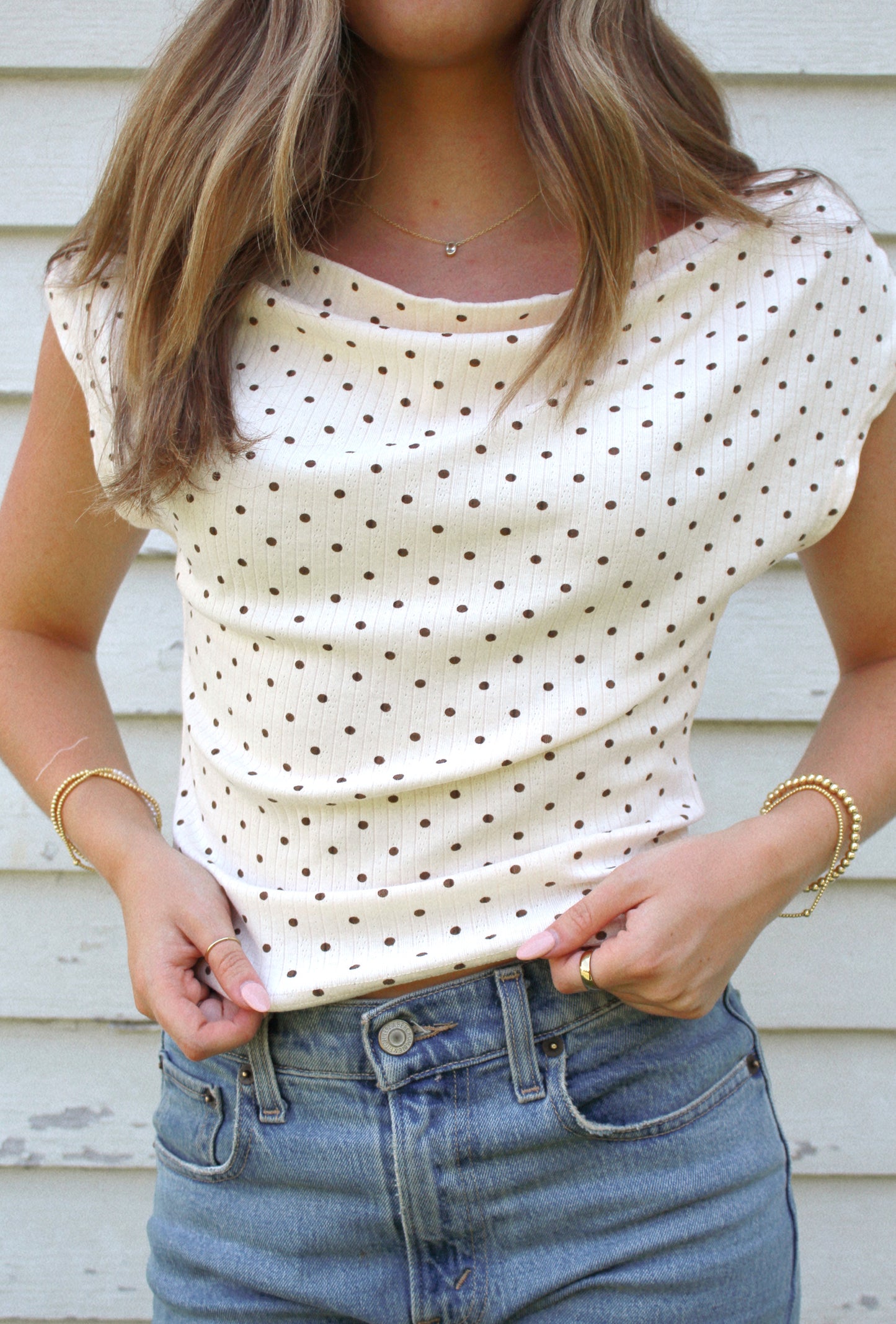 hayes polka-dot top (off shoulder)