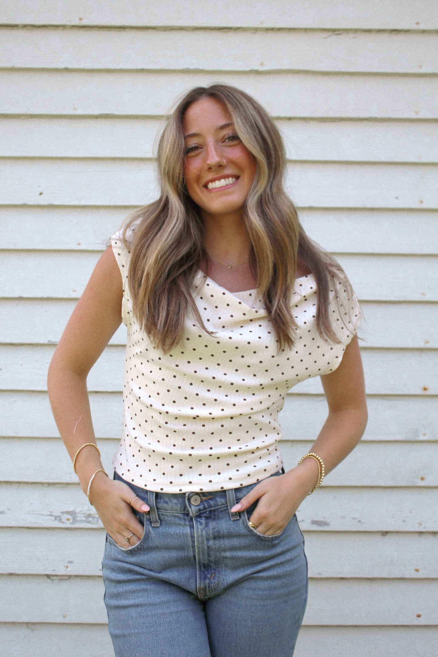 hayes polka-dot top (off shoulder)