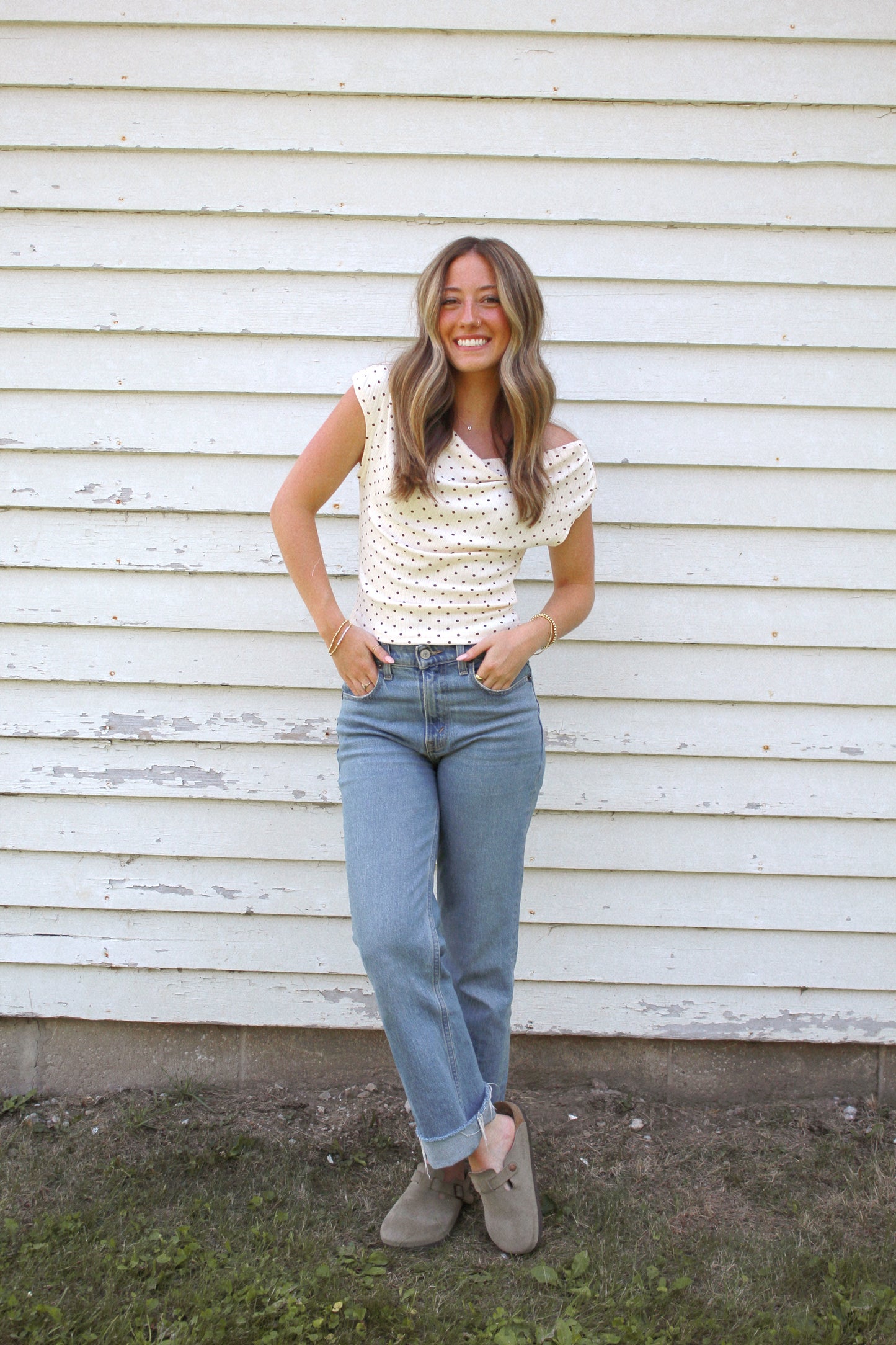 hayes polka-dot top (off shoulder)